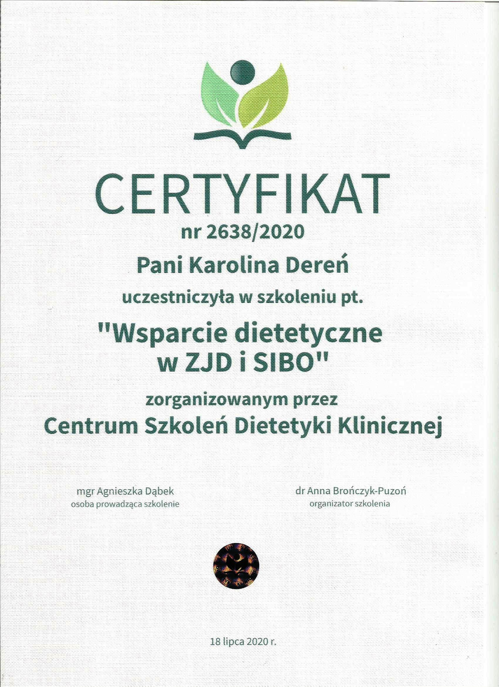 karolina deren dietetyk certyfikat 1